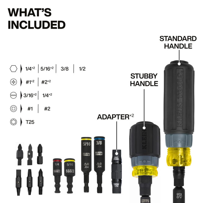 Klein Tools 80191 KNECT (S) Impact-Rated Multi-Bit Screwdriver Set, 11-in-1 and 7-in-1 Ratcheting Drivers with Phillips, Slotted, Square, Torx Tips, Nut Drivers, Stubby Driver