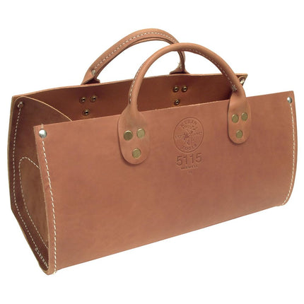 Klein Tools 5115 Tool Bag, Leather Tote for Hand Tools is Extra Heavy Duty Organizer with Double Ply Bottom