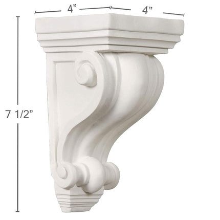 Ekena COR04X04X07DE 4" W x 4" D x 7 1/2" H Devon Corbel, Primed
