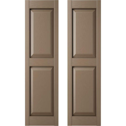 12 in. W x 30 in. H Builders Edge, TailorMade Two Equal Panels, Raised Panel Shutters, Includes Matching Installation Spikes (Per Pair), 385 - French Roast