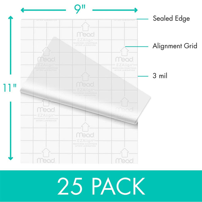 Mead Thermal Laminating Pouches, Lamination Sheets, Letter Size Pouch, 3 Mil, EZ-Align, 25 Pack (39027)