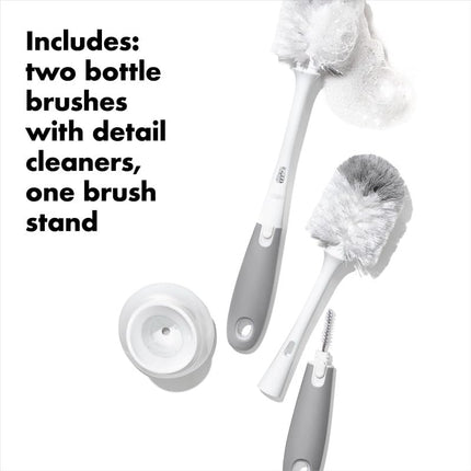 OXO Tot Bottle Brush with Nipple Cleaner and Stand – Gray, 2-Pack