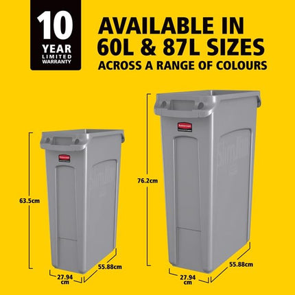 Rubbermaid Commercial Products Slim Jim Vented Container | Tall Plastic Recycling Waste Bin for Kitchen & Office Areas | 87 l, Blue