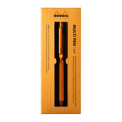 RHODIA 9340C - 3 in 1 scRipt Multipen 2 Ballpoint Pens 0.5 mm Black & Red + 1 Graphite Mechanical Pencil 0.5 mm - Hexagonal Body in Orange Brushed Aluminium - Refillable - Eraser Under the Push Button