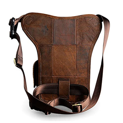 Leather Waist Pack Drop Leg Bag for Men Women Belt Bumbag Multi-Purpose Motorcycle Bike Outdoor Sports Tactical Cycling Riding Hiking Camping Pouch, #12Deep Brown, Medium