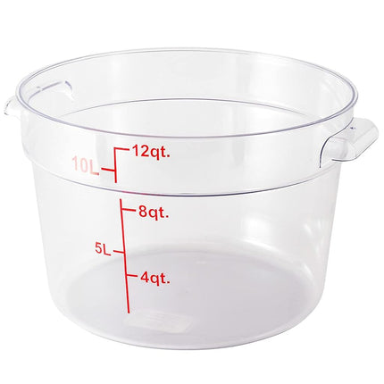 Met Lux 12 Quart Food Storage Containers, 10 Round Commercial Storage Containers - Lids Sold Separately, with Volume Markers, Clear Plastic Food Prep Buckets, Space-Saving Storage