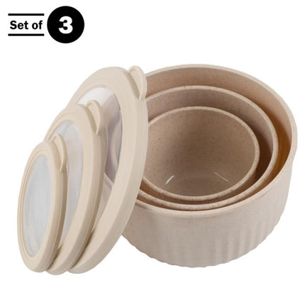 Classic Cuisine Set of 3 Bowls with Lids - Microwave, Freezer, and Fridge Safe Nesting Mixing Bowls - Eco-Conscious Kitchen Essentials by (Beige)