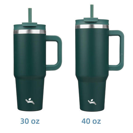 Konokyo 40 oz Tumbler with Handle and 2 Straws,2 in 1 Lid Insulated Water Bottle Stainless Steel Travel Coffee Mug,Dark Green