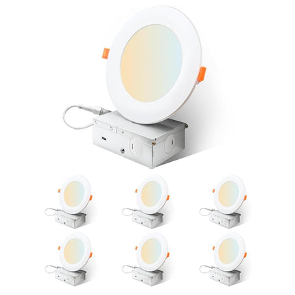 SYLVANIA 4" Slim Microdisk Downlight, 10W, 5 CCT Select (2700K - 5000K), 700 LMS, 90 CRI, Dimmable, Wet-Rated, White - 6 Pack (61189)