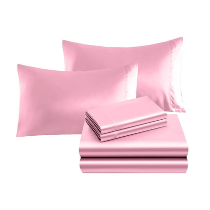 Elegant Comfort Luxurious 4-Piece Silky Satin Sheet Set, Skin and Hair Friendly, Wrinkle, Fade, Stain Resistant with Deep Pockets Fitted Sheet, Cooling Soft Satin Sheet Set, Queen, Light Pink