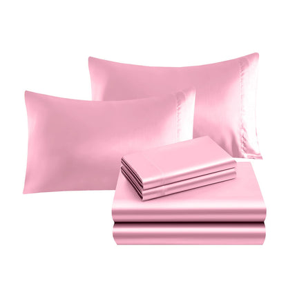 Elegant Comfort Luxurious 4-Piece Silky Satin Sheet Set, Skin and Hair Friendly, Wrinkle, Fade, Stain Resistant with Deep Pockets Fitted Sheet, Cooling Soft Satin Sheet Set, Queen, Light Pink