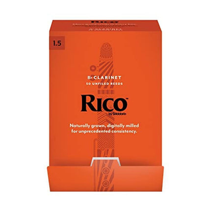 D'Addario Rico Bb Clarinet Reeds, Strength 1.5, Pack of 50