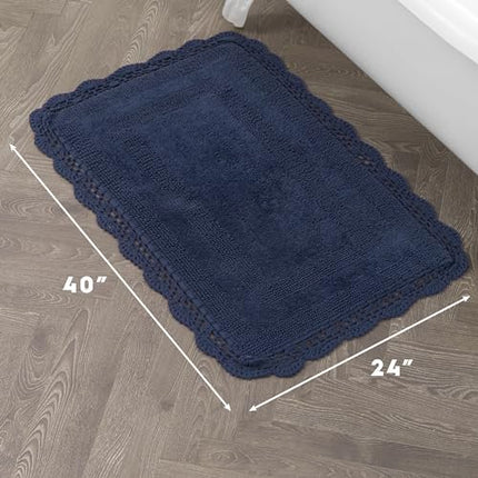 Laura Ashley Crochet Cotton 24x40 Bath Rug, Indigo