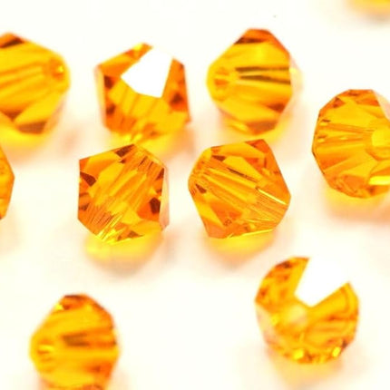 200 unidades de auténticas cuentas sueltas de cristal Preciosa facetadas de 4 mm (0,16 pulgadas) con forma de bicono pequeño, color naranja solar, compatibles con cristales de Swarovski para hacer joyas Pre-B412