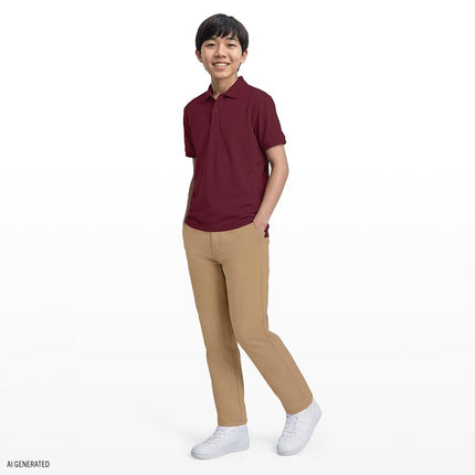 Polo à manches courtes uniforme scolaire garçon Izod, fermeture boutonnée, matière anti-humidité haute performance, bordeaux, 6