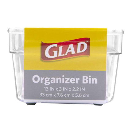 Glad GLD-71058 BIN Pantry, Kitchen Organization and Craft Storage Org W Nonslip Feet Rect Clear 12.9X3X2.2In, Plastic