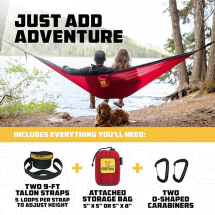 Wise Owl Outfitters Hammock for Camping Single Hammocks Gear for The Outdoors Backpacking Survival or Travel - Portable Lightweight Parachute Nylon SO Lt Blue & Grey