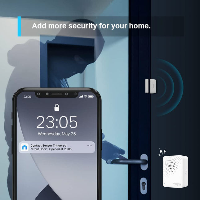 Sensor de contacto Tapo T110 de TP-Link, blanco, requiere Tapo Hub, batería de larga duración, notificaciones en tiempo real, acción inteligente