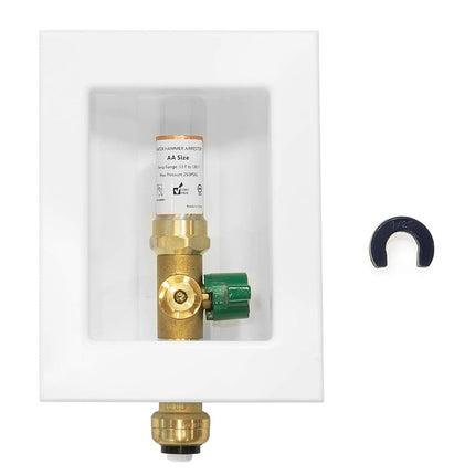 Boîte de raccordement pour machine à glaçons EFIELD à raccord instantané prémontée, raccord instantané de 1/2 pouce avec robinet à boisseau sphérique quart de tour installé et amortisseur de coups de bélier en cuivre (IM010)