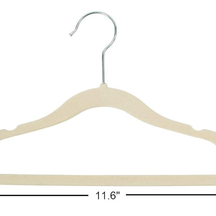 Finnhomy Non-Slip Clothes Hanger for Baby and Kids 30-Pack Velvet Hangers with 10 Finger ClipsBeige
