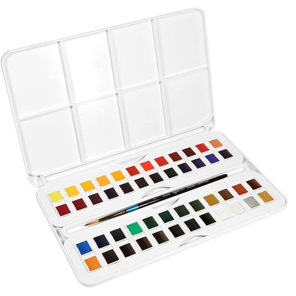 Daler Rowney Aquafine Watercolour 48 Half Pans Set + 1 Watercolour Brush