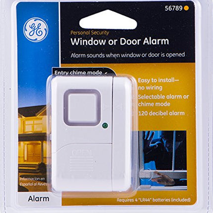 Alarme personnelle de sécurité pour fenêtre et porte GE, 1 unité, Protection DIY, Alerte cambrioleur, Carillon/Alarme sans fil, Installation facile, Sécurité à domicile, Idéale pour la maison, le garage, l'appartement et plus encore, Blanc, 56789