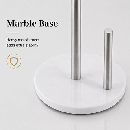 Brushed Nickel Paper Towel Holder,Stainless Steel Paper Towel Holder for Kitchen Roll Organize, Standard or Jumbo-Sized Roll Paper, Countertop Roll Dispenser with Marble Base