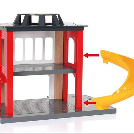 BRIO World Fire & Rescue - Central Fire Station for Kids Age 3 Years Up - Wooden Railway Train Accessories and Add Ons