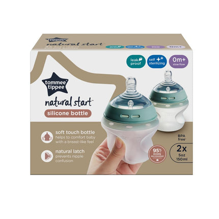 Tommee Tippee Natural Start Anti Colic BPA Free Silicone Baby Bottles, 9oz, Newborn 0+ Months, Silicone Feels Like Mother's Skin, Slow Flow Breast-Like Teat, Pink and Purple, Pack of 2