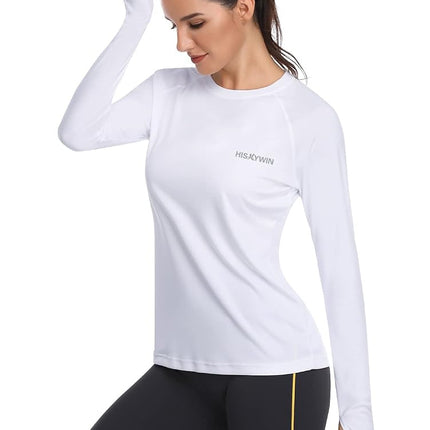 HISKYWIN Women's UPF 50+ Sun Protection Long Sleeve Outdoor Sports T-Shirt Athletic Top HF103-White-S