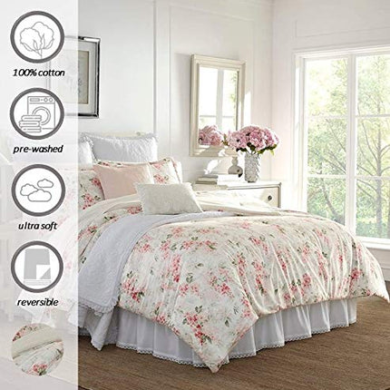 Laura Ashley Wisteria Bedding Set, Cotton, Pink/Green/Off White, Twin
