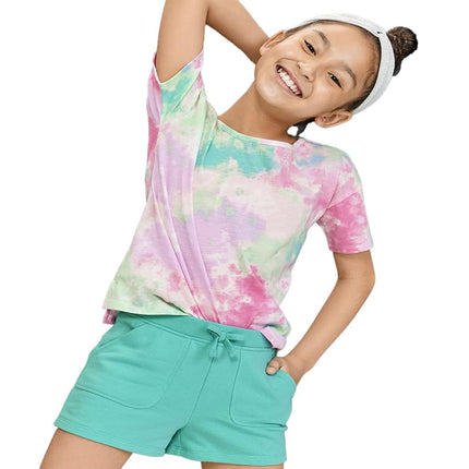 The Children's Place Girls' Active Short Sleeve Tie Dye Cut Out High Low Top, Simplywht, X-Small