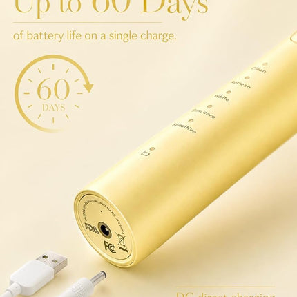 MySmile DY156 Electric Toothbrush for Adults, Rechargeable Sonic Battery Toothbrush Portable with 3 Brush Heads, 2 Mins 5 Modes Smart Timer, 45000VPM, One Charge for 60 Days - Yellow