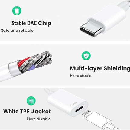 USB C to Lightning Headphone Audio Adapter for iPhone 17 16 15 Plus Pro Max with Charge Data,Type C Male to Female Lightning Earphone Converter Dongle for iPad Pro Air Mini MacBook