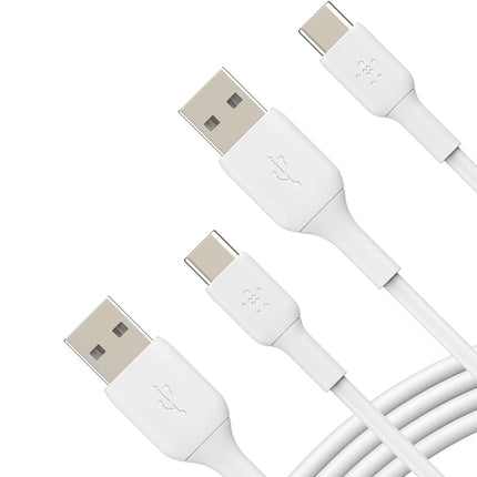 Belkin BoostCharge USB C charger cable, USB-C to USB-A cable, USB type C charging cable for iPhone 16, 15, Samsung Galaxy S24, S23, Google Pixel, iPad Pro, Nintendo Switch and more - 1m, 2pack, White