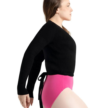 Capezio Ribbed Knit Wrap Ballet Cardigan for Women, Ballet Wrap Top, Keep Warm Yoga Tops, Dancewear, Activewear for Jazz, Contemporary, Dancing, 11381W, Black, Adult Size X-Large