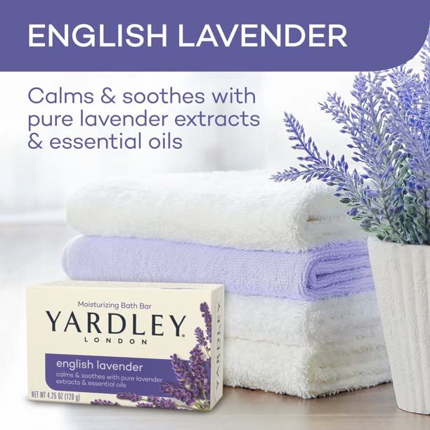 Yardley London English Lavender with Essential Oils Soap Bar, 4.25 oz Bar