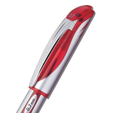 Pentel EnerGel Gel Pen with Cap, 0.7mm, Silver Barrel, Red Ink, 12PK
