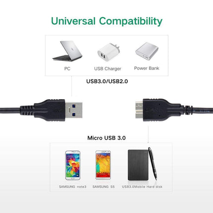 Câble USB 3.0 QCEs, câble USB 3.0 A mâle vers Micro B de 1 m compatible avec les disques durs externes portables WD My Passport et Elements, Toshiba, Seagate, Samsung Galaxy S5, Note 3