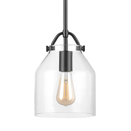 Globe Electric 67000097 1-Light Pendant Light, Matte Black, Clear Glass Shade, Black Rods, Pendant Light Fixture, Kitchen Island, Adjustable Height, Home Décor Lighting, Ceiling Light Fixture