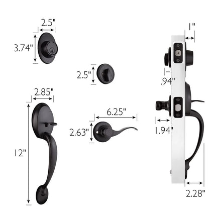 Design House 778910 Coventry Door Handleset with Springdale Interior Lever and Single Cylinder Deadbolt Matte Black