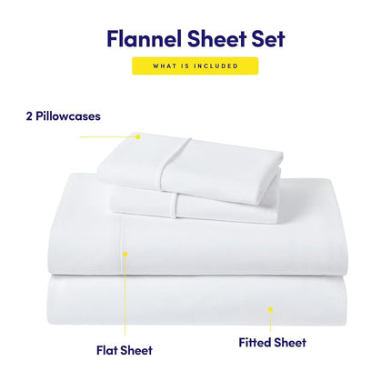 Sweet Home Collection Flannel Sheets Warm and Cozy Deep Pocket Breathable All Season Bedding Set with Fitted, Flat and Pillowcases, Queen, White