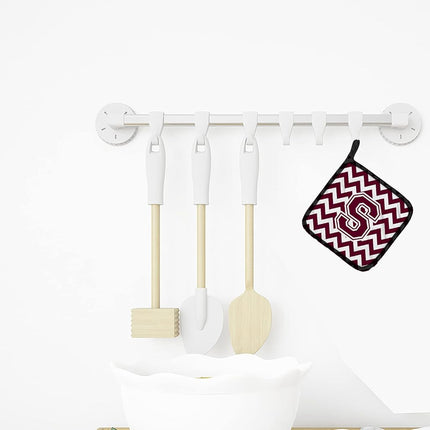 Caroline's Treasures Letter S Pair of Pot Holders CJ1051-SPTHD, Fabric, Chevron-White and Maroon