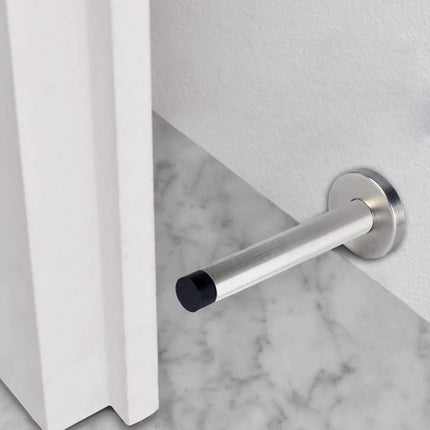 Long Doorstops, 10 Inch Stainless Steel Stopper with Mute Rubber Tip, Anti-Collision Resistance Catch Holder, Floor Wall Protector for Home Office - 1 Pack Silver