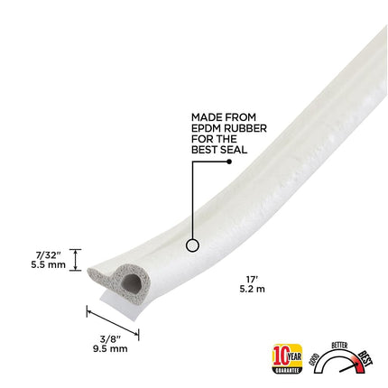 M-D Building Products 2576 M-D 0 All Climate P-Profile Subzero Weather-Strip, 17 Ft L W T, Epdm Rubber, White, 7/32 in. x 3/8 in