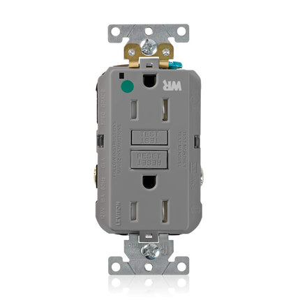 Leviton GFWT1-HGG 15A-125V Extra-Heavy Duty Hospital Grade Tamper/Weather-Resistant Duplex Self-Test GFCI Receptacle, Gray, 15-Amp