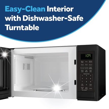 Microondas GE GCST09N1WSS, 900 vatios, 7 ajustes de cocción automáticos, utensilios de cocina para encimera, dormitorio o apartamento, tecnología de bloqueo para niños de 0.9 pies cúbicos, acero