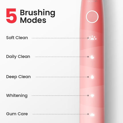 Oclean Electric Toothbrush for Adults, 150 Days Battery Life Electric Toothbrush, USB Rechargeable Sonic Travel Toothbrush with 6 Brush Heads & Travel Case, 5 Modes and Smart Timer