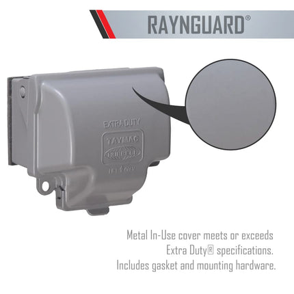 TayMac MX3300 One Gang Horizontal in Use Metal Weatherproof Receptacle Cover, Gray Finish
