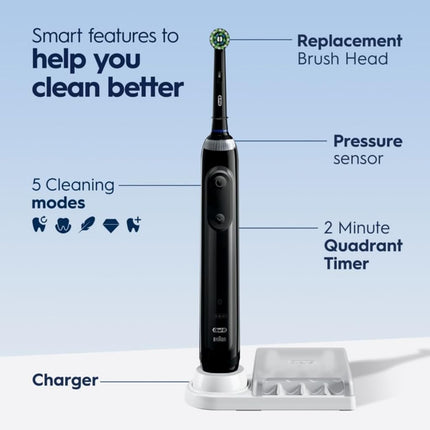 Oral-B Smart 5000 Electric Toothbrush, Black, Rechargeable Power Toothbrush with 1 Brush Head, Stand, and Travel Case